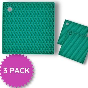Countertop Trivet Square Pads Heat Resistant Table mats Green 3 Pack Silicone